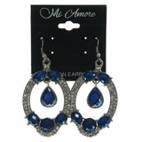 Silver-Tone & Blue Colored Metal Dangle-Earrings With Crystal Accents #LQE1407