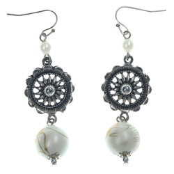 Flower Dangle-Earrings With Bead Accents Silver-Tone & Orange Colored #LQE1408