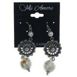 Flower Dangle-Earrings With Bead Accents Silver-Tone & Orange Colored #LQE1408