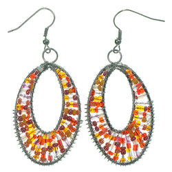 Wire Wrap Dangle-Earrings With Bead Accents Orange & Red Colored #LQE1409