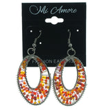 Wire Wrap Dangle-Earrings With Bead Accents Orange & Red Colored #LQE1409