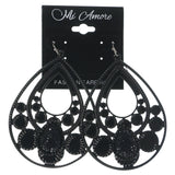 Black & Silver-Tone Colored Metal Dangle-Earrings With Crystal Accents #LQE1413