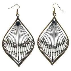 Black & Gold-Tone Colored Metal Dangle-Earrings With Bead Accents #LQE1416