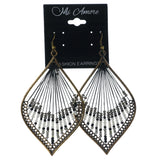 Black & Gold-Tone Colored Metal Dangle-Earrings With Bead Accents #LQE1416