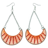 Orange & Silver-Tone Colored Fabric Dangle-Earrings With Bead Accents #LQE1418