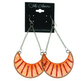 Orange & Silver-Tone Colored Fabric Dangle-Earrings With Bead Accents #LQE1418