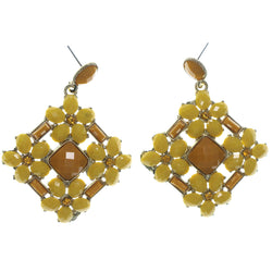 Flower Dangle-Earrings With Bead Accents Yellow & Gold-Tone Colored #LQE1420