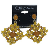 Flower Dangle-Earrings With Bead Accents Yellow & Gold-Tone Colored #LQE1420