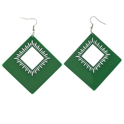 Green & Silver-Tone Colored Acrylic Dangle-Earrings #LQE1422