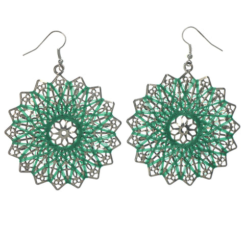 Green & Silver-Tone Colored Metal Dangle-Earrings #LQE1423
