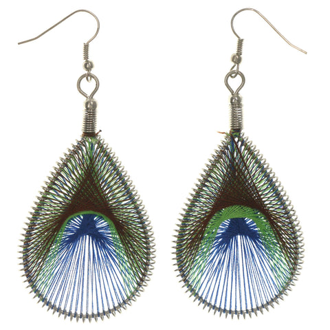 Peacock Dangle-Earrings Colorful & Silver-Tone Colored #LQE1424