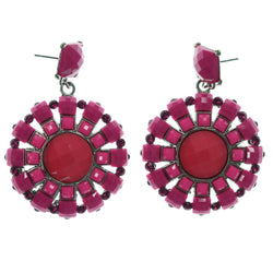 Pink & Silver-Tone Colored Metal Dangle-Earrings With Crystal Accents #LQE1461