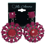 Pink & Silver-Tone Colored Metal Dangle-Earrings With Crystal Accents #LQE1461