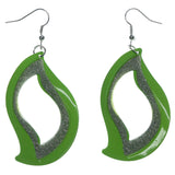 Glittered Sparkly Dangle-Earrings Green & Silver-Tone Colored #LQE1463