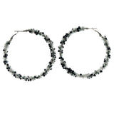 Black & White Colored Metal Hoop-Earrings With Bead Accents #LQE1469