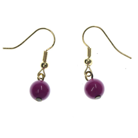 Purple & Gold-Tone Colored Metal Dangle-Earrings With Bead Accents #LQE1471