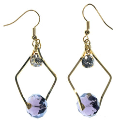 Gold-Tone & Purple Colored Metal Dangle-Earrings With Crystal Accents #LQE1472
