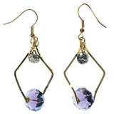 Gold-Tone & Purple Colored Metal Dangle-Earrings With Crystal Accents #LQE1472