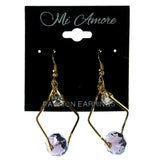 Gold-Tone & Purple Colored Metal Dangle-Earrings With Crystal Accents #LQE1472