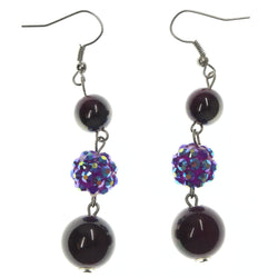 Purple & Silver-Tone Colored Metal Dangle-Earrings With Bead Accents #LQE1473