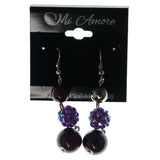 Purple & Silver-Tone Colored Metal Dangle-Earrings With Bead Accents #LQE1473