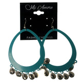 Blue & Silver-Tone Colored Metal Dangle-Earrings With Bead Accents #LQE1474