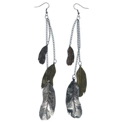 Feather Drop-Dangle-Earrings Silver-Tone & Bronze-Tone Colored #LQE1476