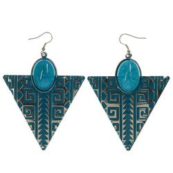 Blue & Silver-Tone Colored Metal Dangle-Earrings With Stone Accents #LQE1478