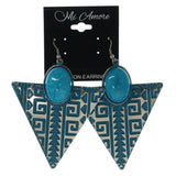 Blue & Silver-Tone Colored Metal Dangle-Earrings With Stone Accents #LQE1478