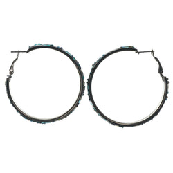 Silver-Tone & Blue Colored Metal Hoop-Earrings With Bead Accents #LQE1481