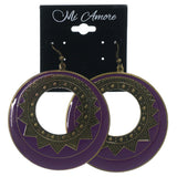 Antique Dangle-Earrings Purple & Gold-Tone Colored #LQE1482