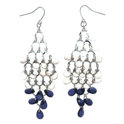 Ombre Fade Chandelier-Earrings With Bead Accents Clear & Blue Colored #LQE1489