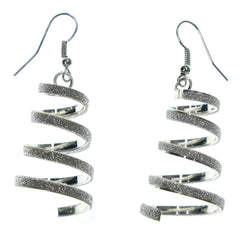 Glittered Sparkly Spiral Dangle-Earrings Silver-Tone Color  #LQE1493