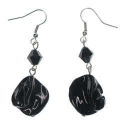 Black & Silver-Tone Colored Metal Dangle-Earrings With Stone Accents #LQE1494