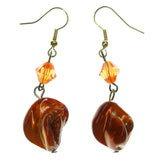 Orange & Gold-Tone Colored Metal Dangle-Earrings With Stone Accents #LQE1495