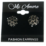Black & Silver-Tone Colored Metal Stud-Earrings With Crystal Accents #LQE1499