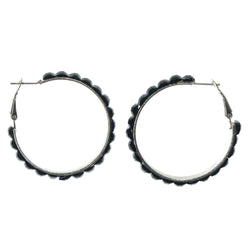 Silver-Tone & Black Colored Metal Hoop-Earrings With Crystal Accents #LQE1504
