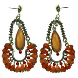 Gold-Tone & Orange Colored Metal Dangle-Earrings With Crystal Accents #LQE1505