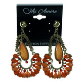 Gold-Tone & Orange Colored Metal Dangle-Earrings With Crystal Accents #LQE1505