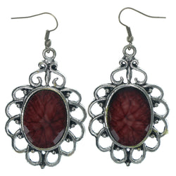 Silver-Tone & Red Colored Metal Dangle-Earrings With Stone Accents #LQE1512