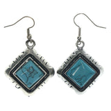 Silver-Tone & Blue Colored Metal Dangle-Earrings With Stone Accents #LQE1514