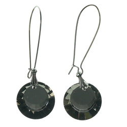 Silver-Tone & Black Colored Metal Dangle-Earrings With Crystal Accents #LQE1519