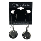 Silver-Tone & Black Colored Metal Dangle-Earrings With Crystal Accents #LQE1519