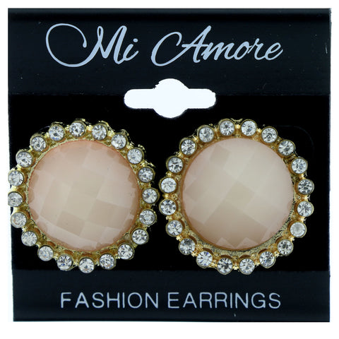 Peach & Gold-Tone Colored Metal Stud-Earrings With Crystal Accents #LQE152