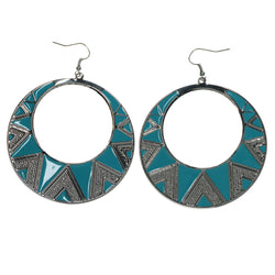 Silver-Tone & Blue Colored Metal Dangle-Earrings #LQE1530