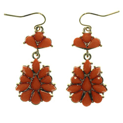 Gold-Tone & Orange Colored Metal Dangle-Earrings With Bead Accents #LQE1532