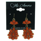 Gold-Tone & Orange Colored Metal Dangle-Earrings With Bead Accents #LQE1532