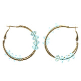 Gold-Tone & Blue Colored Metal Hoop-Earrings With Bead Accents #LQE1533