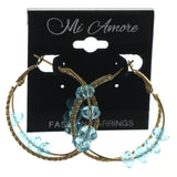 Gold-Tone & Blue Colored Metal Hoop-Earrings With Bead Accents #LQE1533