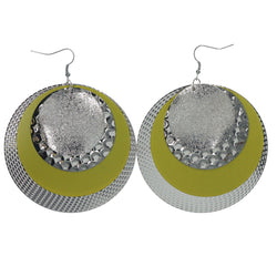 Sparkly Textured Dangle-Earrings Silver-Tone & Yellow Colored #LQE1539